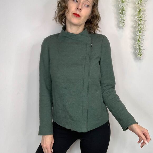 VINCE Cypress Frise moto Jacket green asymmetrical zipper futurecore 2782 - Picture 5 of 10